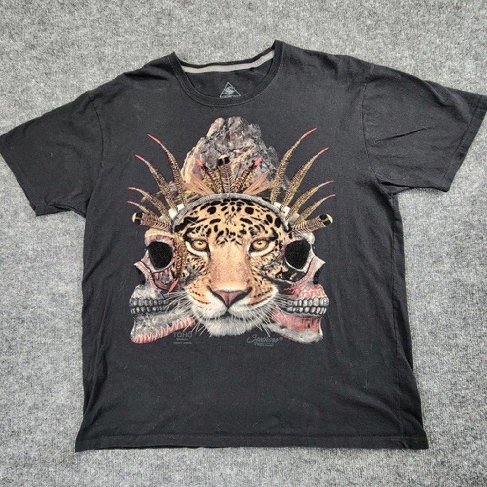 Seashore Toho XL Black Graphic Velvet‎ Skull Tiger Feather Chief Native T-Shirt